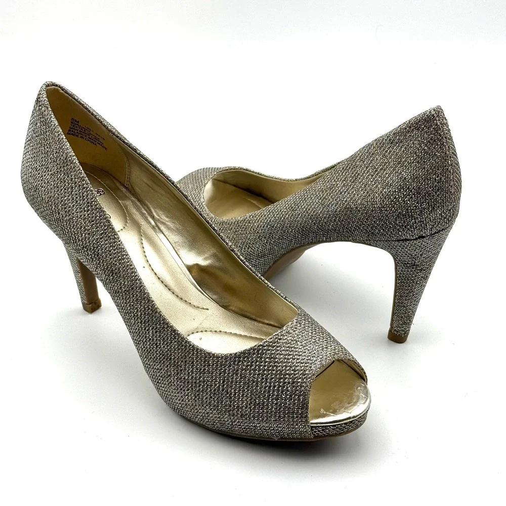 Bandolino‎ Rainaa Gold Glitter Peep Toe Platform Pumps Heels Womens 8M